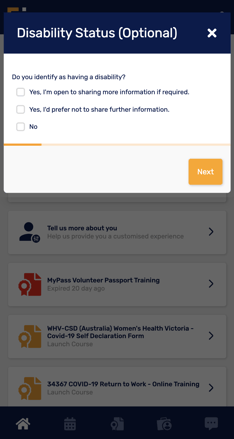 Optional Disability Question for Volunteers - MyPass Skills Passport