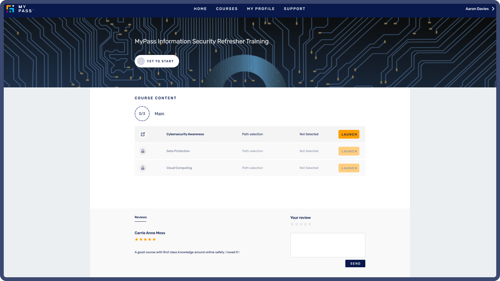 Tablero del sistema de gestión del aprendizaje de MyPass